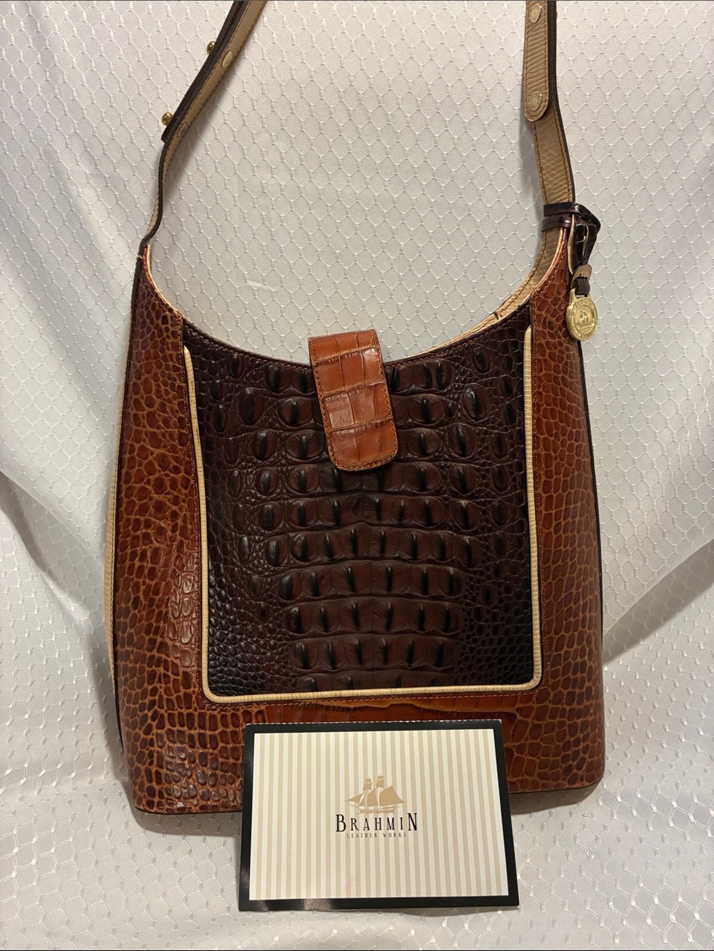 Brahmin Vintage Kendall Tricolor Hobo Bag Warm Pecan